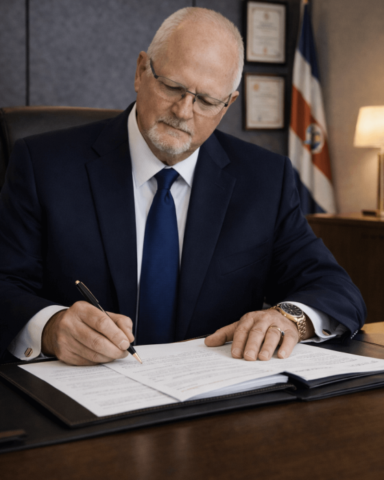 Costa Rica Notary Public signing an official legal document